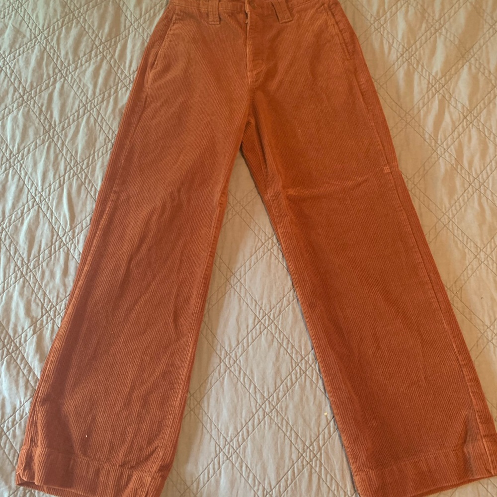 Rust color wide leg corduroy pants
